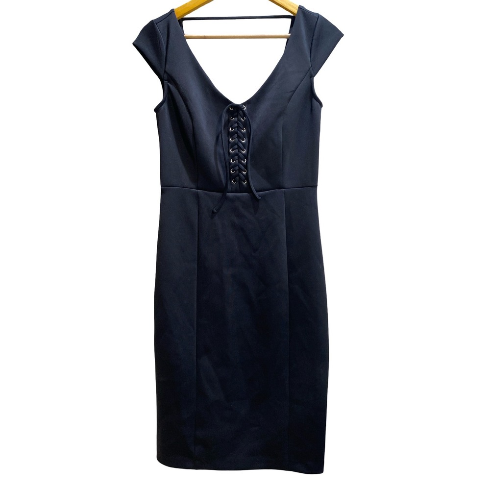 Bold Elements Black Lace-Up Sheath Dress Small Goth Cocktail Stretch LBD Party